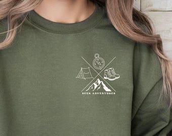 Seek Adventure Pullover, Sweatshirt für Abenteurer, Camping Shirt,Geschenk für Reise,Wanderfreunde,Naturliebhaber,Wanderlust Pulli,Van Shirt