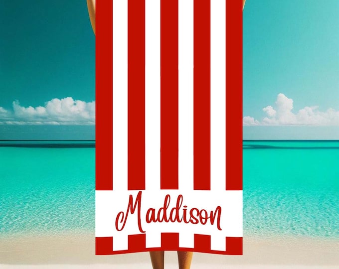 Striped Custom Beach Towels Colored Stripes Print Beach Towel Personalized Beach Towel Custom Name Beach Towel Gift for Mom Father Friend