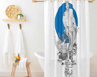 Bed and Bath, HUNKY MERMAN Gay Graphic Shower Curtain, Bathmat, Towel