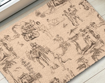 Well...Come Home, GAY SUMMER Coir Doormats, lgbtq Inspired, Beach Toile Pride Artwork