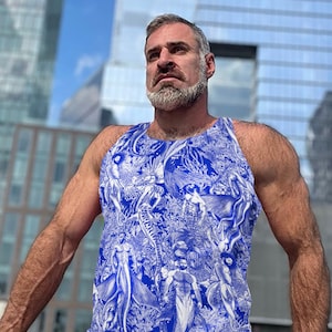 Bare NecessiTEES, ATLANTIS All Over Print Gay Graphic Tank Top, Gay Apparel, Summer Tanks, LGBTQ, Mens Apparel, Gay Artist, Merman Print