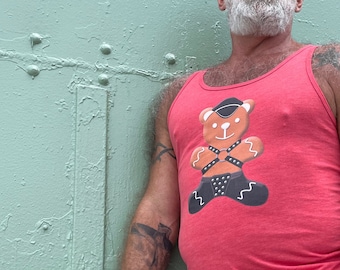 A Nutty Knotty Holiday----Gay Graphic Tank Top, GINGERBRED LEATHER BEAR