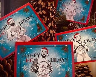 HO For The Holidays 2022, HUNKY GREETINGS Set of 8 Xmas Cards