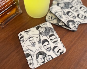 Coasters, MUSTACHIO Set of 4 Gay Graphic Coasters