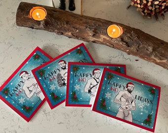 A Nutty Knotty Holiday----Set of 8 Xmas Cards, HOLIDAY HUNKS