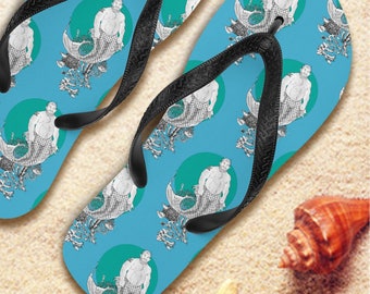 Beach---HUNKY MERMAN Gay Graphic Flip Flops