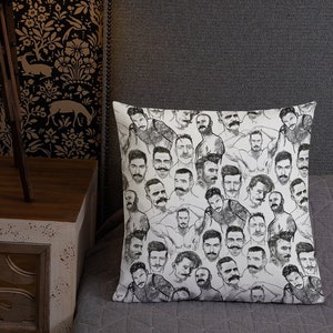 Bed and Bath, MUSTACHIO Gay Graphic Pillow and Pillow Covers, Gay Home, Home Decor, Livingroom Decor, 18in, 22in, Lumbar Pillow, Art at Home