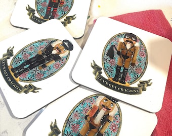 A Nutty Holiday 2025---- LETS GET CRACKIN Set of 4 Coasters