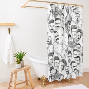 Bed and Bath, MUSTACHIO Gay Graphic Shower Curtain, Bathmat, Towel