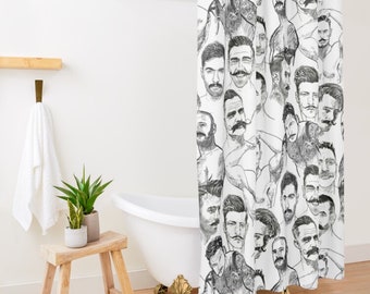 Bed and Bath, MUSTACHIO Gay Graphic Shower Curtain, Bathmat, Towel