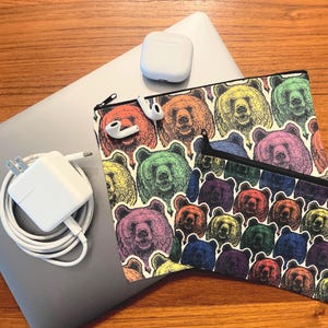 Travel, PROUD BEARS Zipper Pouches, Gay Graphics, Gay Gift, Gay Artwork,LGBTQ Pride Accessory,Rainbow Bears, Colorful Pop Culture Makeup Bag