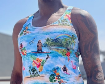 Aloha, KAWABONGA BEAR All Over Print Gay Graphic Tank Top