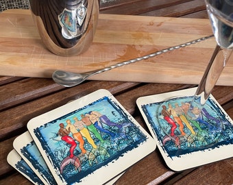 Coasters, MERPRIDE Set of 4 Gay Graphic Coasters