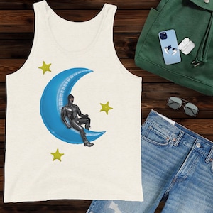 ArtPop, MAN on the MOON Gay Graphic Tank Top, Summer Tanks And Tees, Wearable Art,  Leather Art, Tom of Finland, Drag Queen Apparel