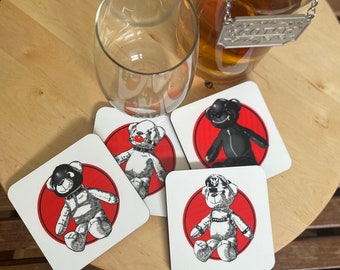 Coasters, KINKY TEDDIES Set of 4  Gay Graphic Coasters