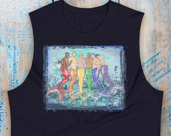 Ocean Bottoms---MERPRIDE Gay Graphic Muscle Tee