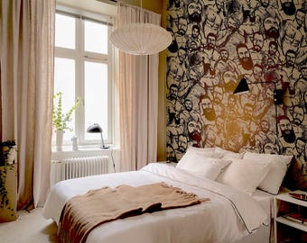 Wall Decor, HAPPY BEARDO COCOACREAM Peel and Stick Wallpaper