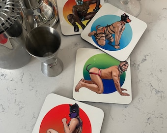 Coasters, PUPPY POWER Set of 4 Gay Graphic Coasters