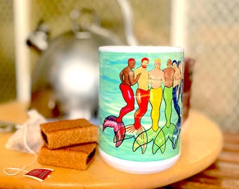 Cups Of Joe, MERPRIDE Gay Graphic Coffee Mug, Bear Coffee Mug, Merman Coffee Mug, Gay Coffee Mug, LGBTQ Houseware, For Him Coffee Mug