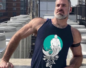 Ocean Bottoms---HUNKY MERMAN Gay Graphic Tank Top
