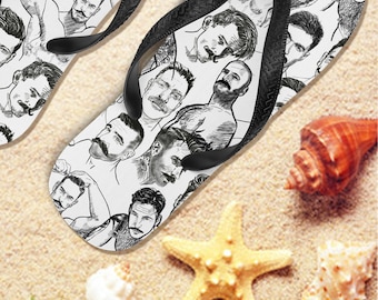 Beach---MUSTACHIO Gay Graphic Flip Flops