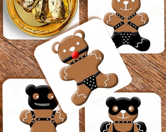 Ho For The Holidays 2022, GINGERBRED BEARS Set of 4 Coasters