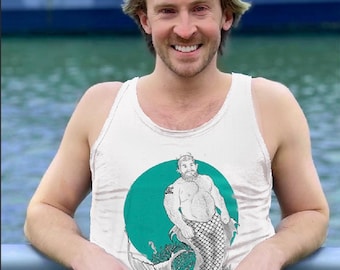Ocean Bottoms---HUNKY MERMAN Gay Graphic Tank Top