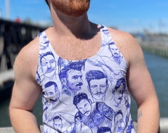 Hairy Doods, MUSTACHIO All Over Print Gay Graphic Tank Top