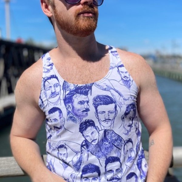 Hairy Doods, MUSTACHIO Bedrucktes Gay Graphic Tank Top