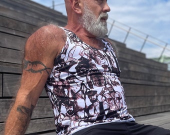 Hairy Doods, LEATHERMEN All Over Print Gay Graphic Tank Top