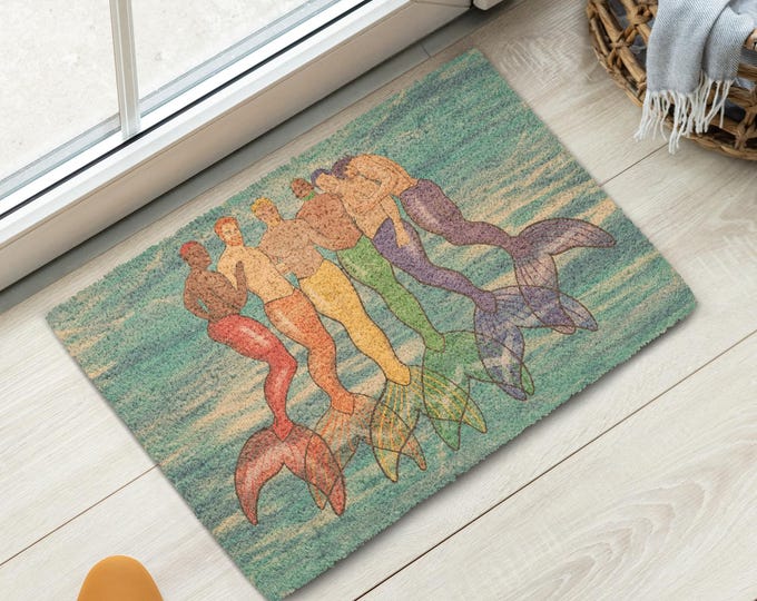 Featured listing image: Well...Cum Home, RAINBOW MERMEN Coir Doormats