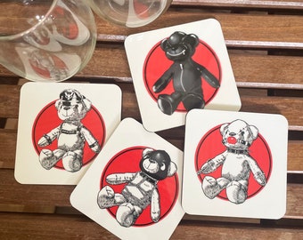 Coasters, KINKY TEDDIES Set of 4  Gay Graphic Coasters