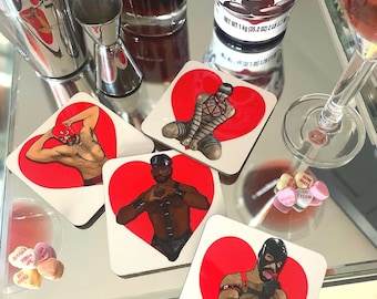 Zaddy Valentine, HEARTBREAKERS Set of 4 Gay Graphic Coasters