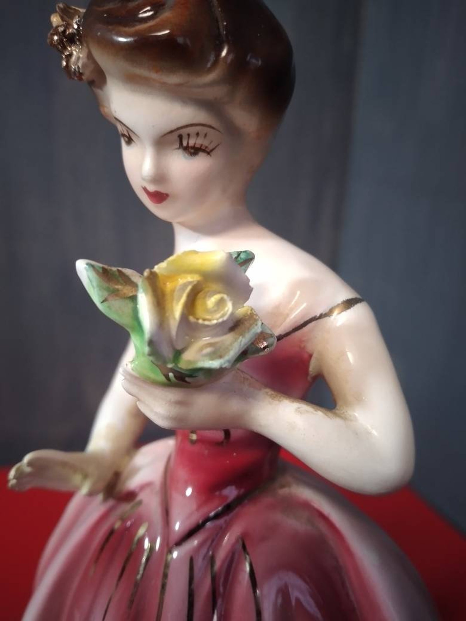 Vintage S8429 Porcelain Lady Figurine Pink Dress with Etsy