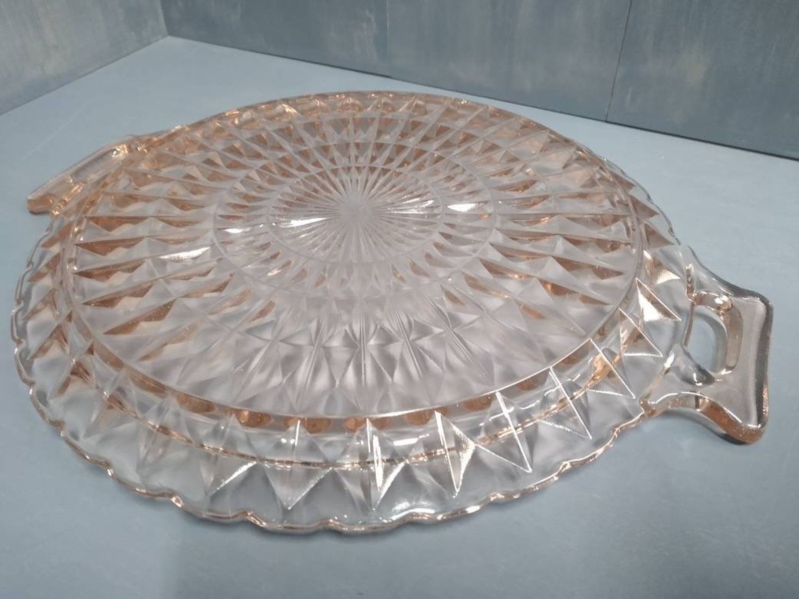 Vintage Pink Depression Glass Serving Plate/Tray with Handles Etsy