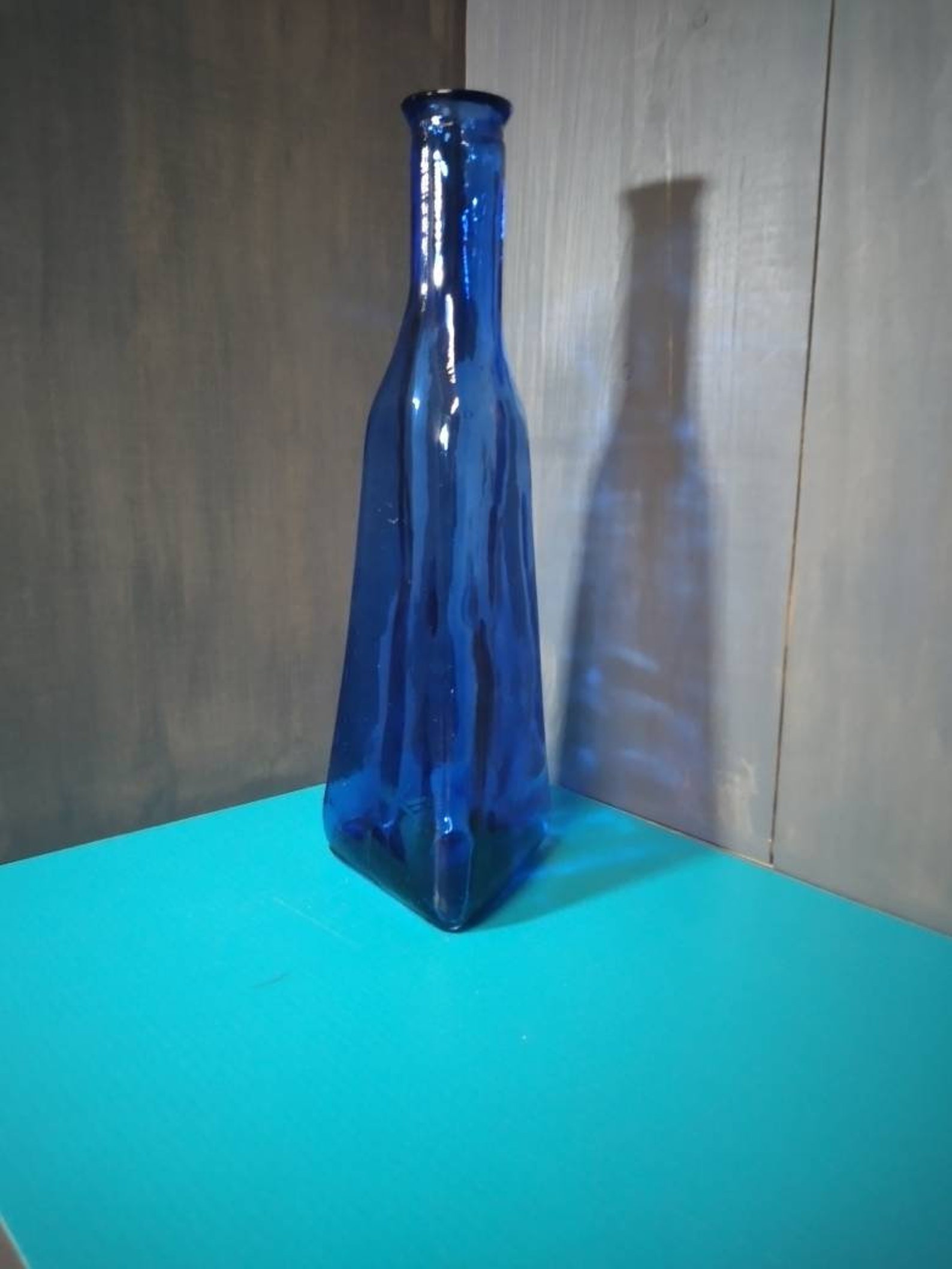 Vintage PEAR Cobalt Blue Glass Bottle Triangle Etsy