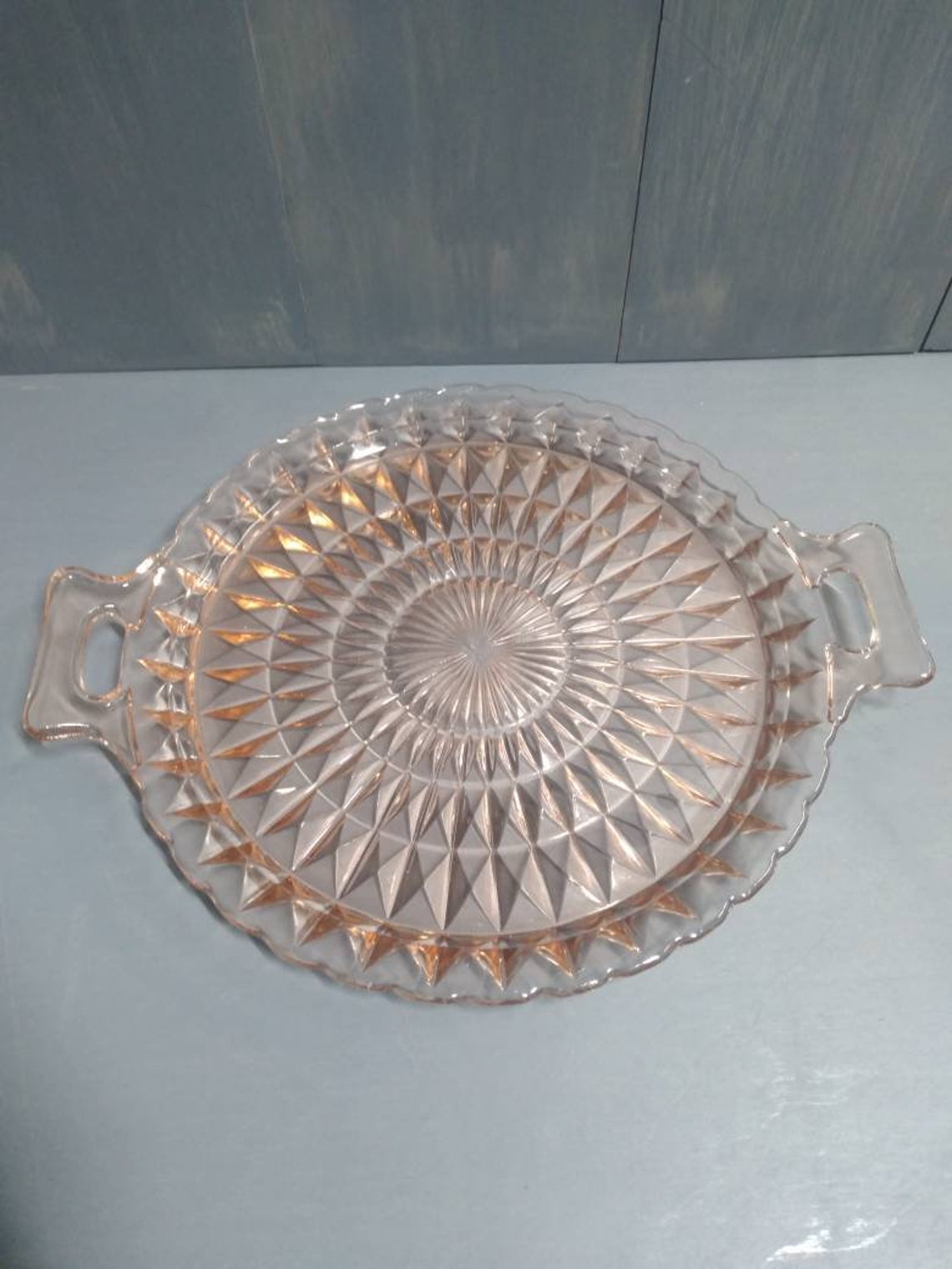 Vintage Pink Depression Glass Serving Plate/Tray with Handles Etsy