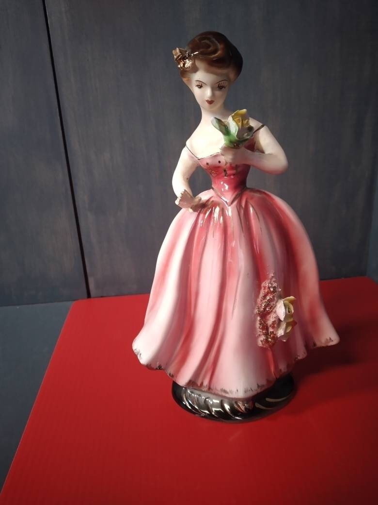 Vintage S8429 Porcelain Lady Figurine Pink Dress with Etsy