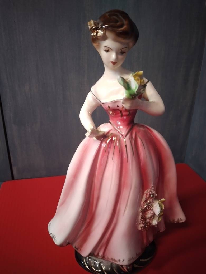 Vintage S8429 Porcelain Lady Figurine Pink Dress with Etsy