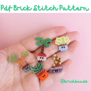 Plant in a pot Brick stitch pattern for Miyuki Delica Bead, Beading Pattern, Bead Cute Charm, Instant download, PDF pattern