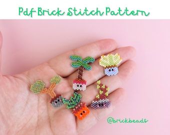 Plant in a pot Brick stitch pattern for Miyuki Delica Bead, Beading Pattern, Bead Cute Charm, Instant download, PDF pattern