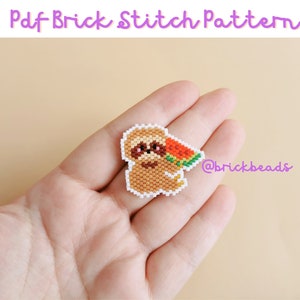 Sloth lean on watermelon Brick stitch pattern for Miyuki Delica Bead, Beading Pattern, Instant download, PDF pattern