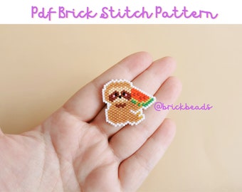 Sloth lean on watermelon Brick stitch pattern for Miyuki Delica Bead, Beading Pattern, Instant download, PDF pattern