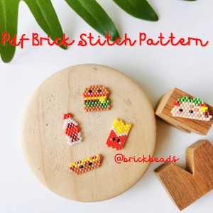 Burger / Taco / French Fries / Hotdog Bun / Soda Brick stitch pattern for Miyuki Delica Bead, Bead Cute Charm, Instant download, PDF pattern