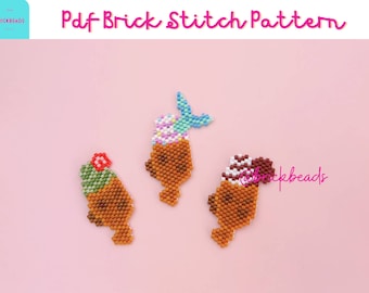 Patrón de puntada Ice Cream Taiyaki Brick para Miyuki Delica, Patrón de cuentas, Encanto lindo de cuentas, Descarga instantánea, Patrón PDF