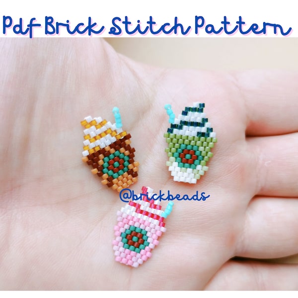 Coffee Match Unicorn Frappé Brick stitch pattern for Miyuki Delica Bead, Beading Pattern, Bead Cute Charm, Instant download