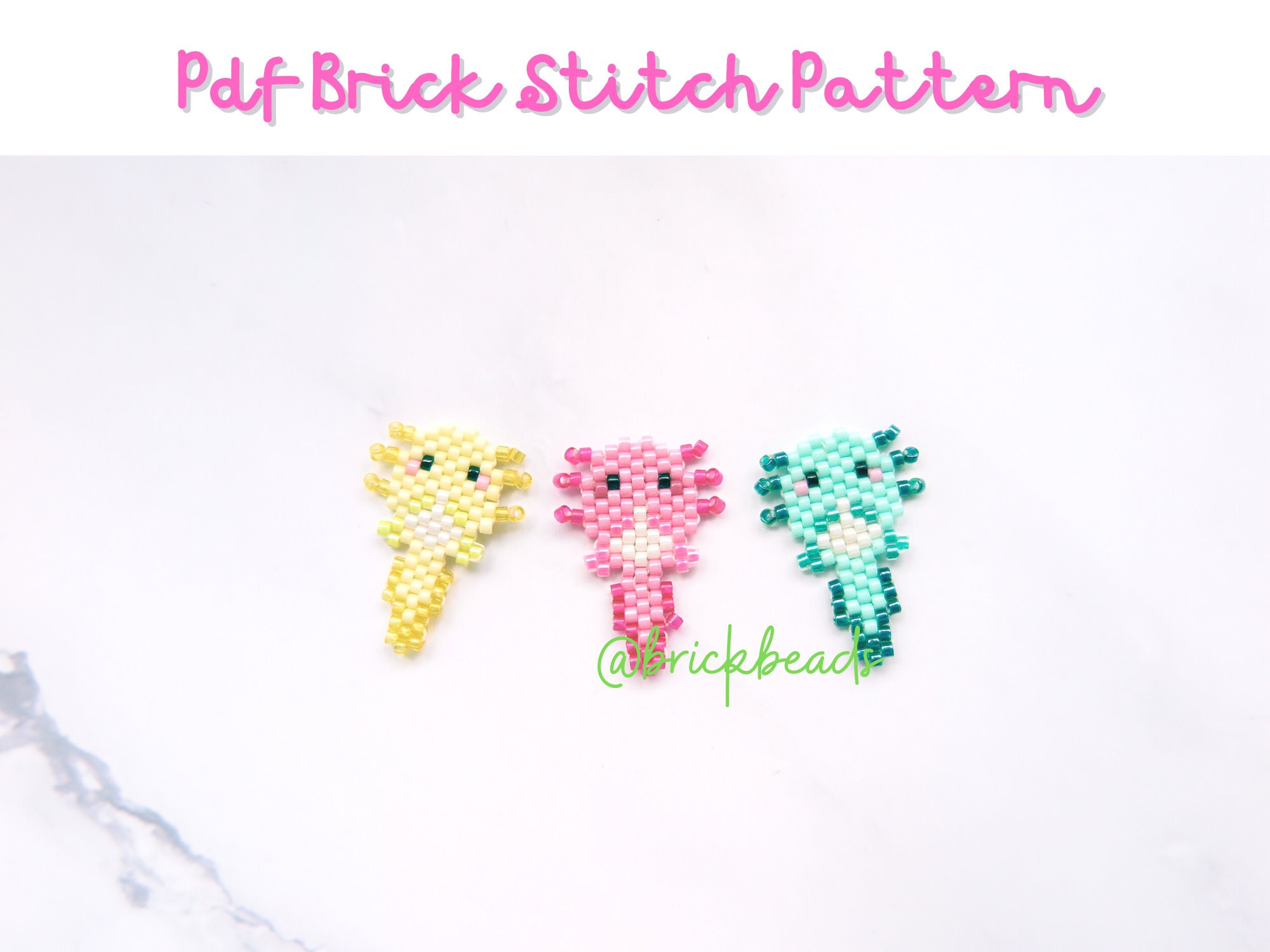 Colorful Axolotl stitch pattern for Miyuki Delica Bead, Beading Pattern,  Bead Cute Charm, Instant download, PDF pattern