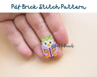 Owl's Reading Brick stitch pattern for Miyuki Delica Bead, Beading Pattern, Instant download, PDF pattern