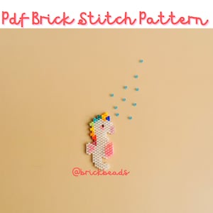 Unicorn Rainbow Seahorse Brick stitch pattern for Miyuki Delica Bead, Beading Pattern, Bead Cute Charm, Instant download, PDF pattern
