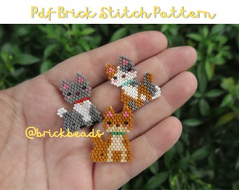 Sitting Cat, Brick stitch pattern for Miyuki Delica Bead, Beading Pattern, Bead Cute Charm, Instant download, PDF pattern